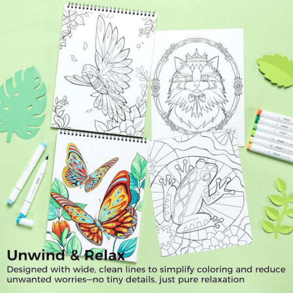Ohuhu Bleedproof Coloring Book Mandala & Animals