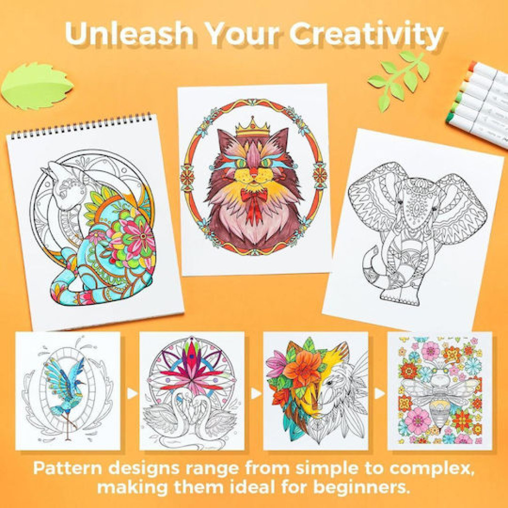 Ohuhu Bleedproof Coloring Book Mandala & Animals