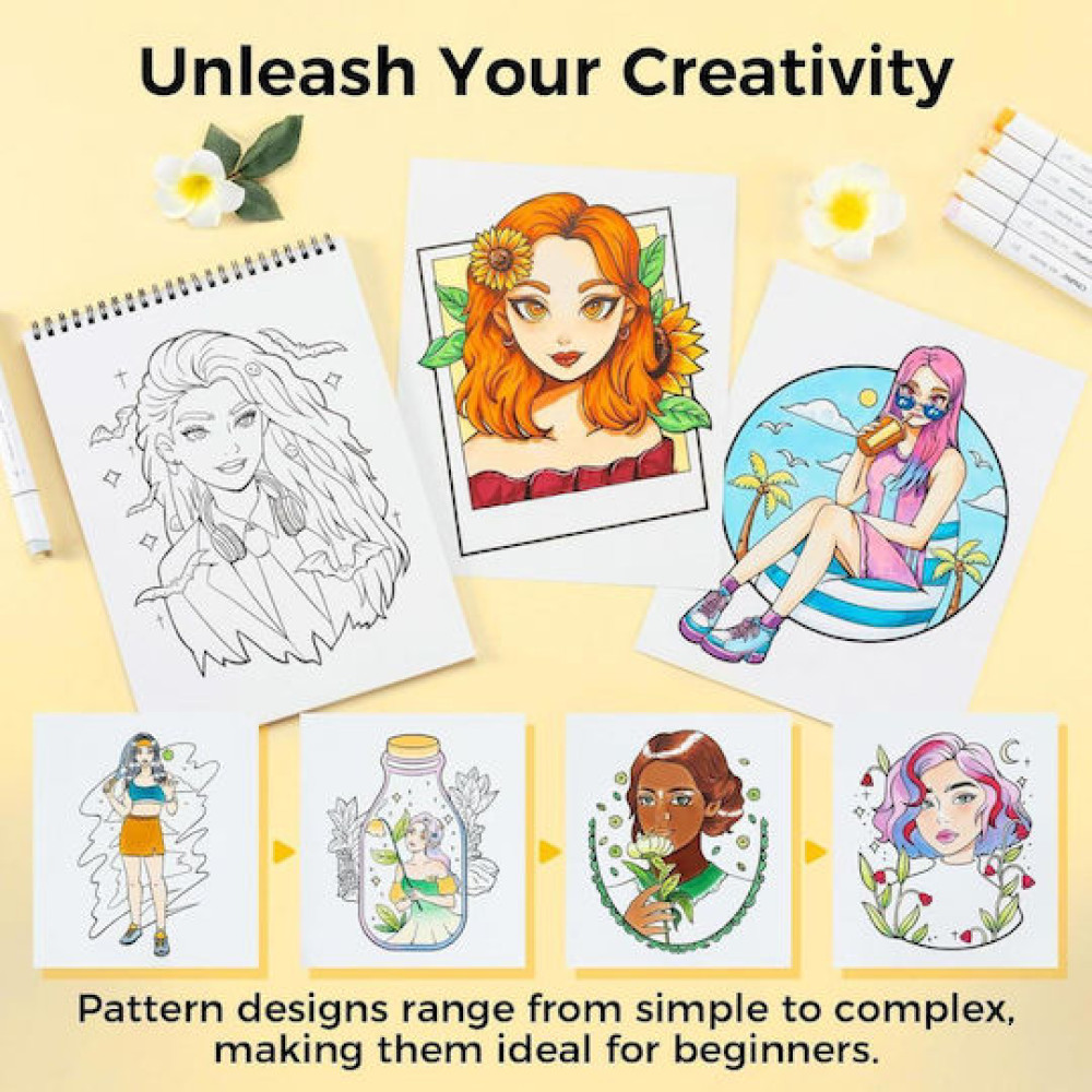 Ohuhu Bleedproof Coloring Book Portraits of Joy