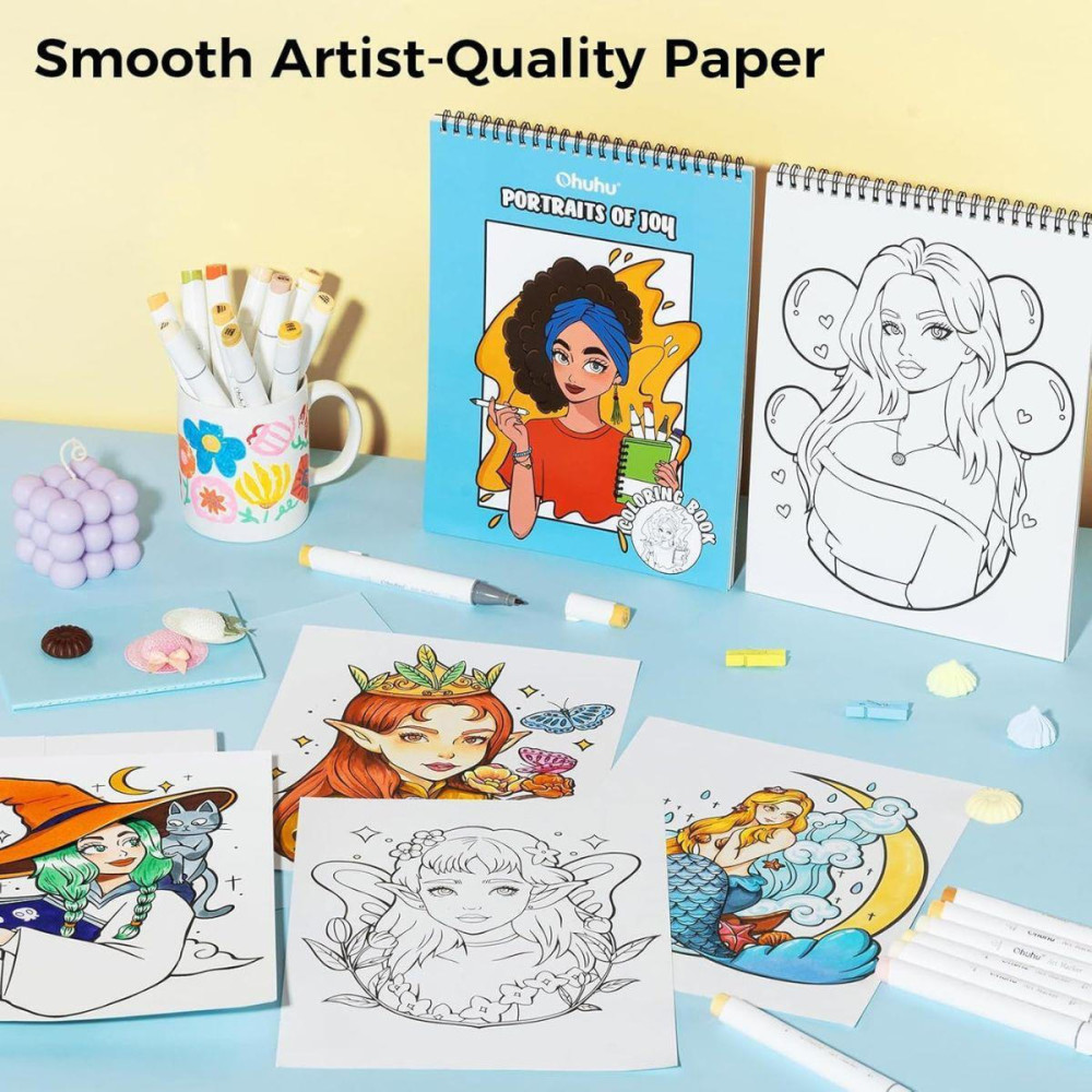 Ohuhu Bleedproof Coloring Book Portraits of Joy