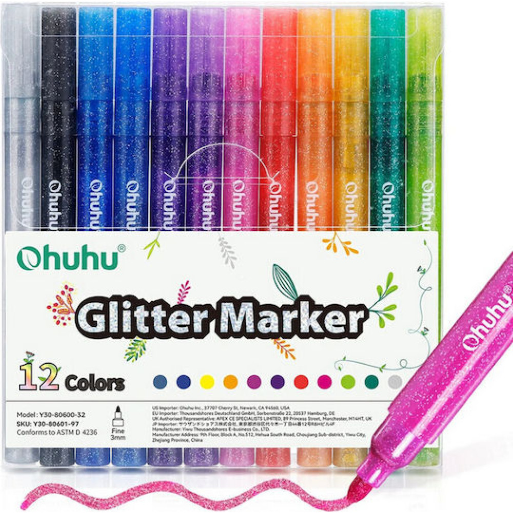 Ohuhu Metallic Markers Σετ 12 Μαρκαδόροι Νερού με Glitter