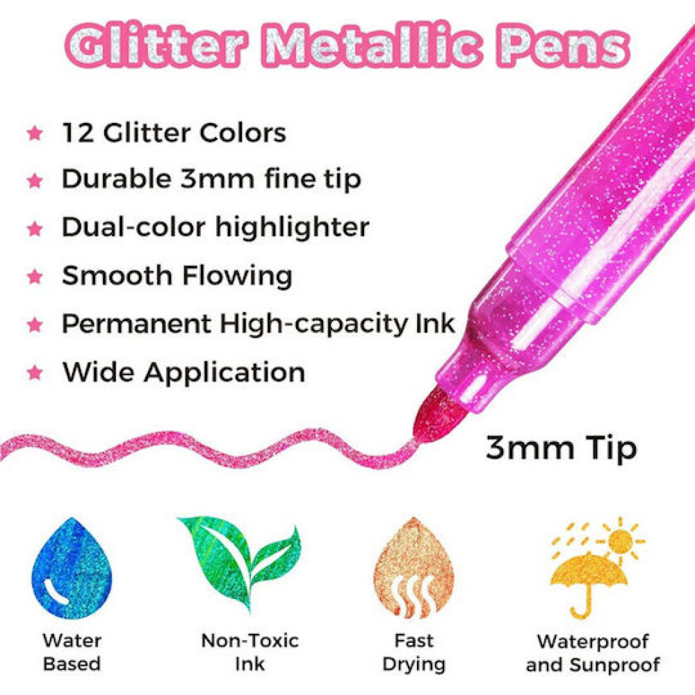 Ohuhu Metallic Markers Σετ 12 Μαρκαδόροι Νερού με Glitter