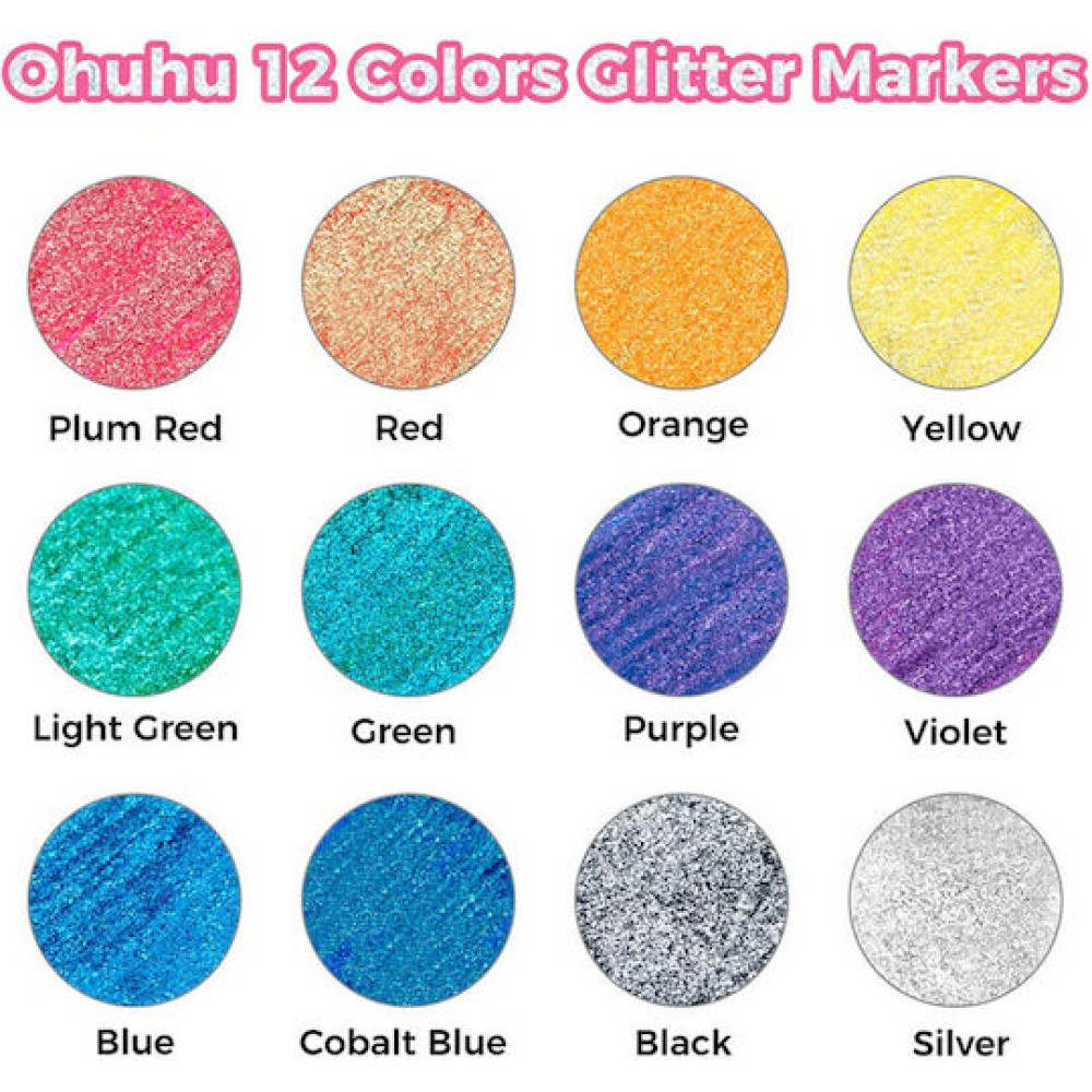 Ohuhu Metallic Markers Σετ 12 Μαρκαδόροι Νερού με Glitter