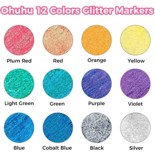 Ohuhu Metallic Markers Σετ 12 Μαρκαδόροι Νερού με Glitter
