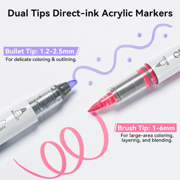 Ohuhu Σετ 24 Ακρυλικοί Μαρκαδόροι Waimoku Brush & Bullet