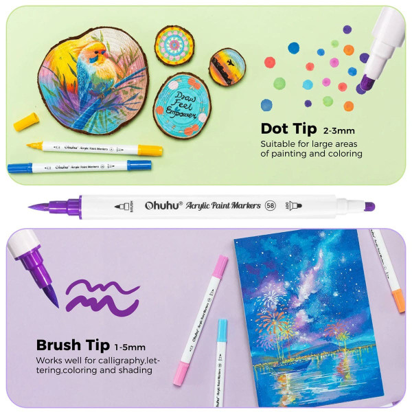 Ohuhu Cotton-core Σετ 72 Ακρυλικών Μαρκαδόρων Brush & Dot