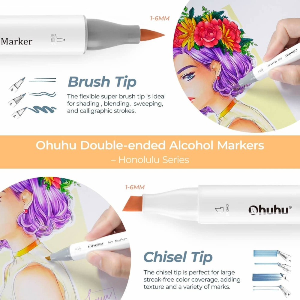 Ohuhu Honolulu Alcohol Art Markers Σετ Μαρκαδόρων 320 χρωμάτων Brush & Chisel