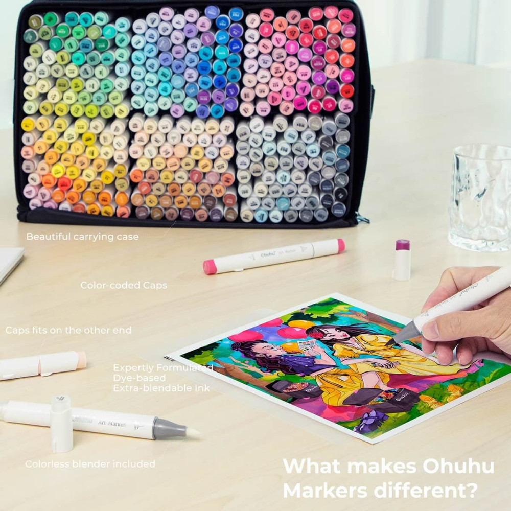 Ohuhu Honolulu Alcohol Art Markers Σετ Μαρκαδόρων 320 χρωμάτων Brush & Chisel