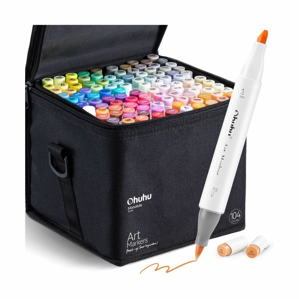 Ohuhu Honolulu Alcohol Art Markers Σετ 104 Μαρκαδόρων Brush & Chisel