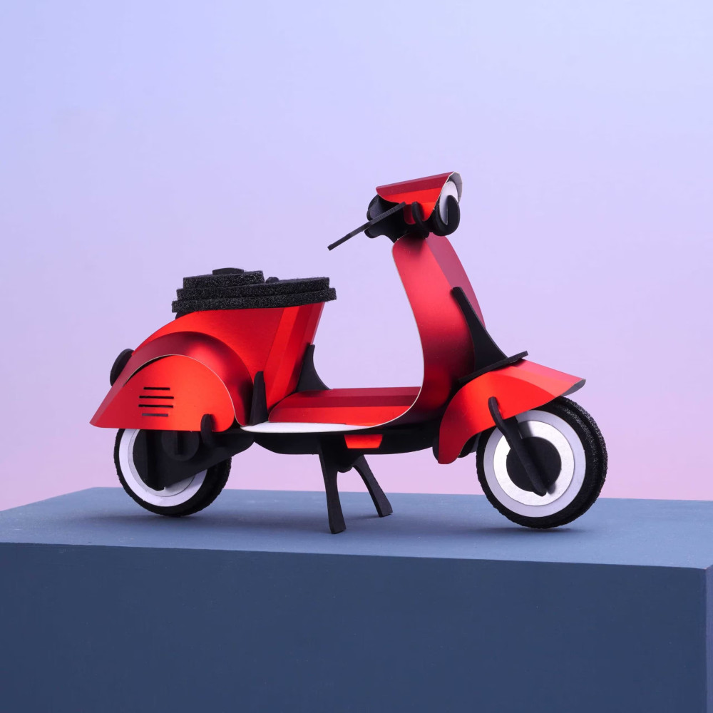 Assembli 3D Paper Vintage Scooter - Ruby Red Metallic (16 x 8 x 10 cm)