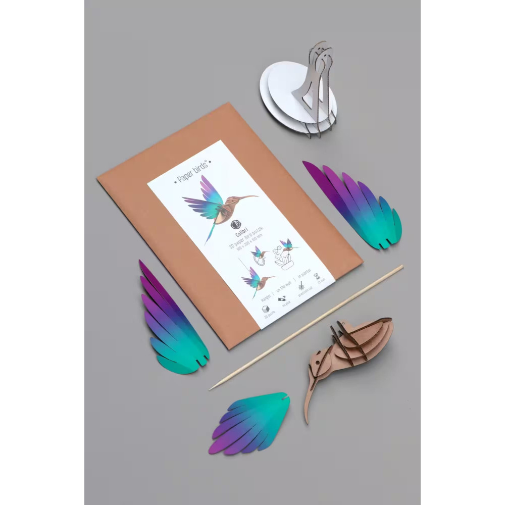 Assembli 3D Paper Colibri - Green Purple (18 x 20 x 10 cm)