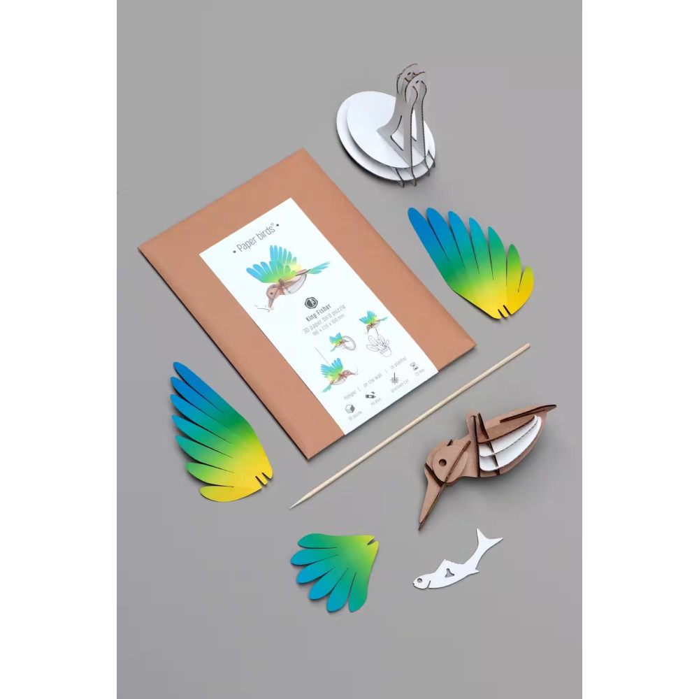 Assembli 3D Paper Kingfisher - Yellow Blue (18 x 20 x 10 cm)