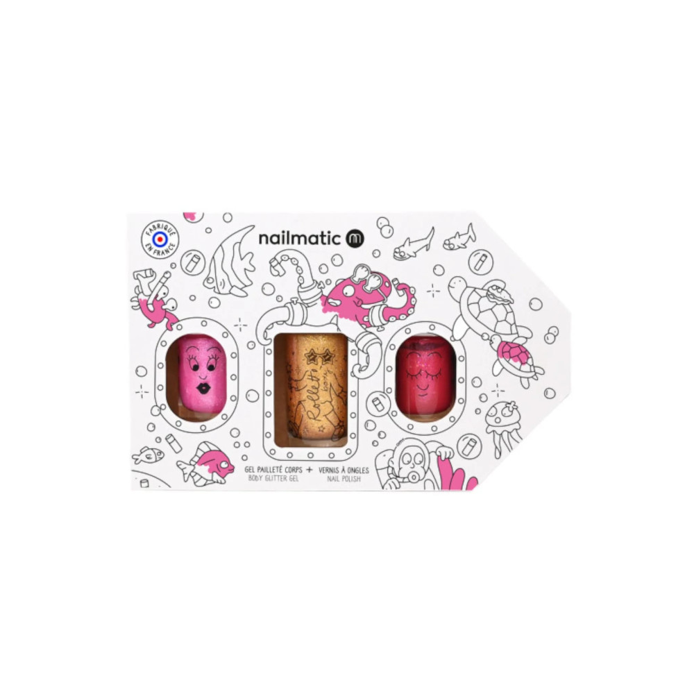 Nailmatic Σετ 2 Βερνίκια Νυχιών + Glitter Σώματος Underwater Exploration (Pinky - Flamingo - Yellow Gold)