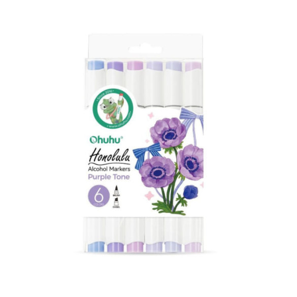 Ohuhu Honolulu Σετ 6 Μαρκαδόρων Αλκοόλης Brush & Chisel - Purple Tones