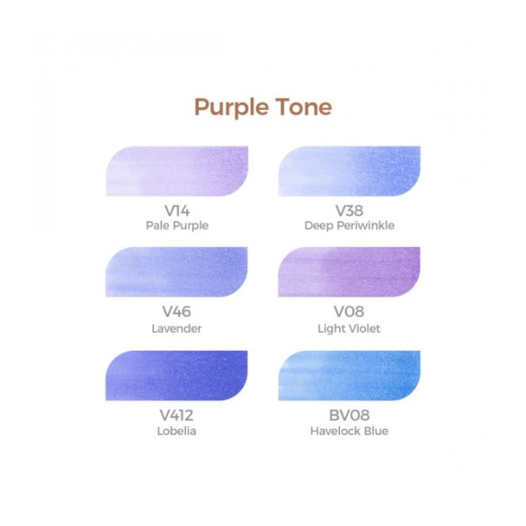 Ohuhu Honolulu Σετ 6 Μαρκαδόρων Αλκοόλης Brush & Chisel - Purple Tones