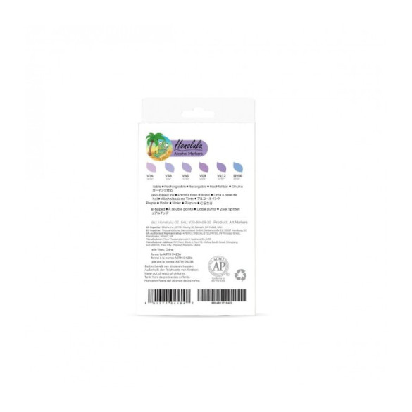 Ohuhu Honolulu Σετ 6 Μαρκαδόρων Αλκοόλης Brush & Chisel - Purple Tones