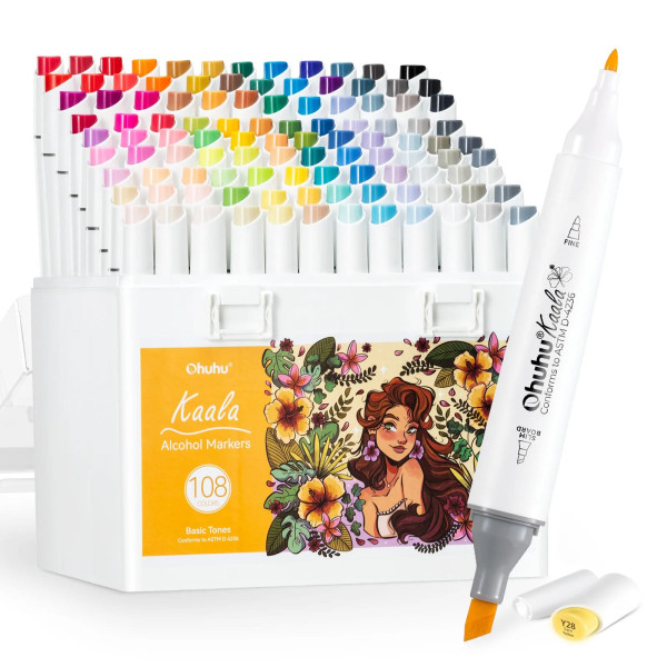 Ohuhu Kaala Σετ 108 Μαρκαδόρων Αλκοόλης Dual Tips - 108 Colors