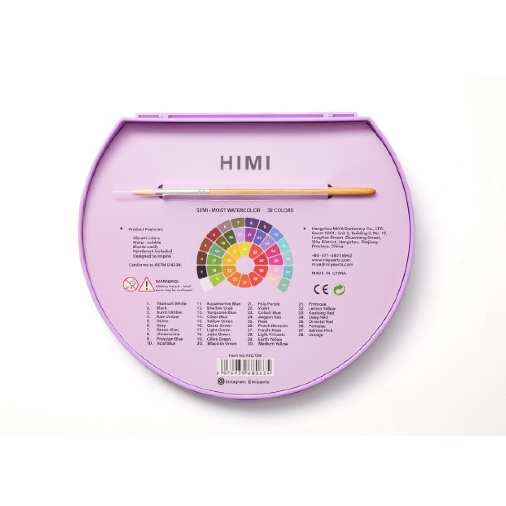 HIMI Semi - Moist Watercolour Σετ 38 Χρωμάτων Purple Case