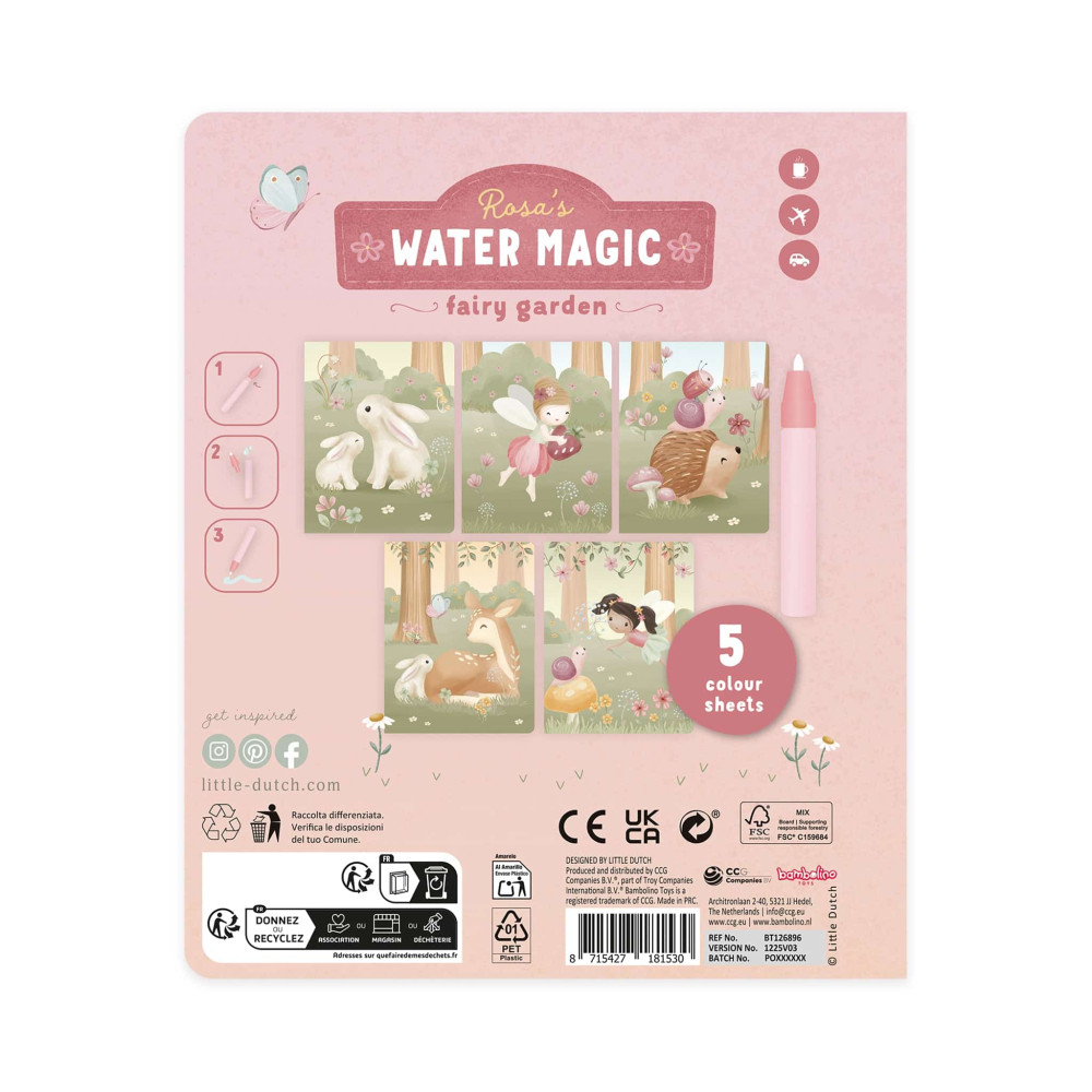 Little Dutch Βιβλίο Zωγραφικής Water reveal Rosa Fairy Garden