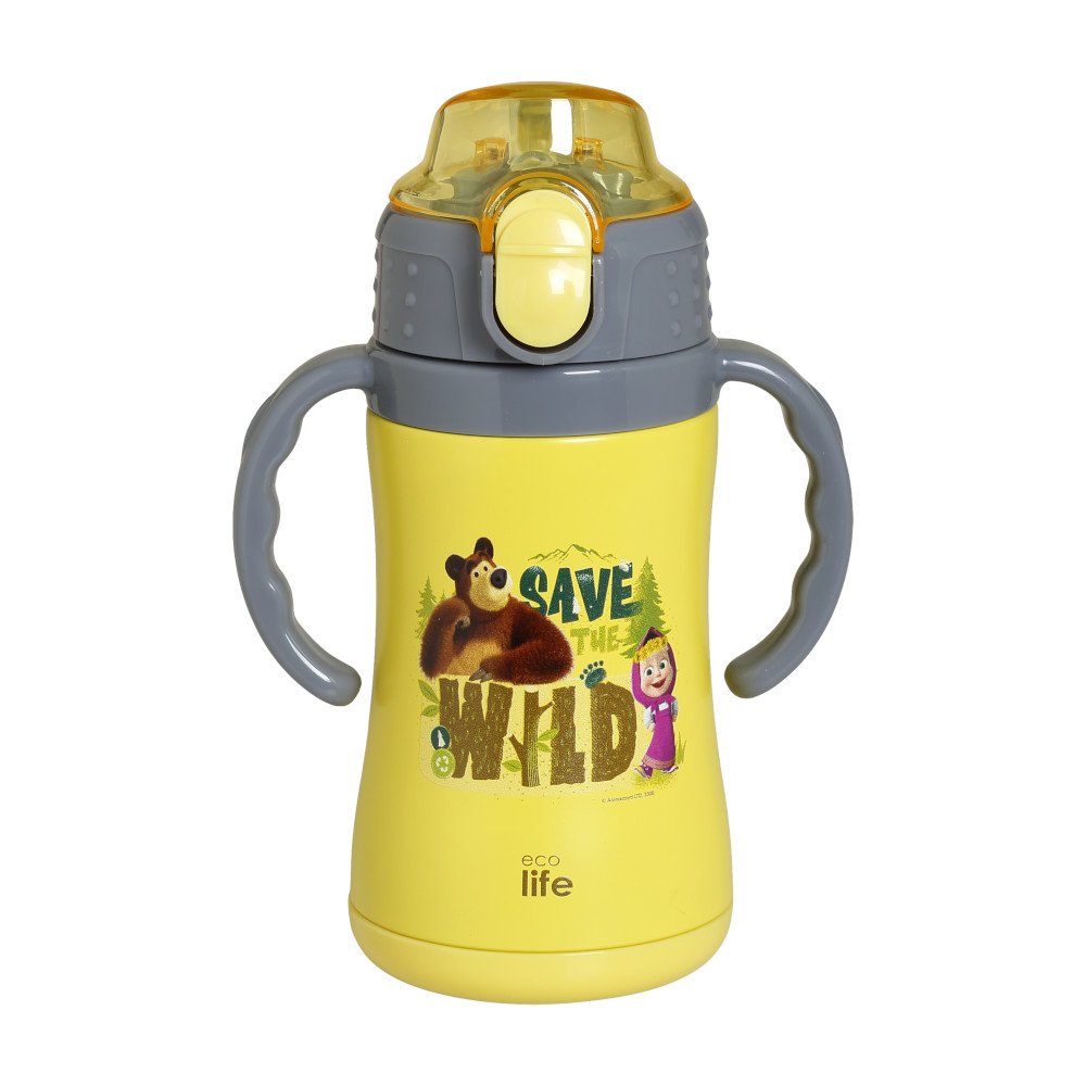 EcoLife Kids Thermos Ανοξείδωτο Μπουκάλι Θερμός 'Masha - Save The Wild' Yellow 300ml