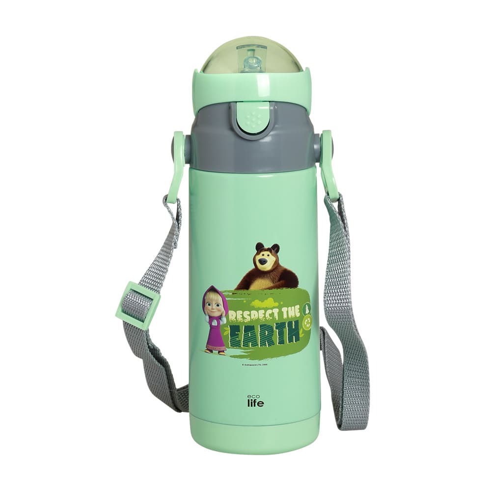 EcoLife Kids Thermos Ανοξείδωτο Μπουκάλι Θερμός 'Masha -Respect Earth' Mint 400ml