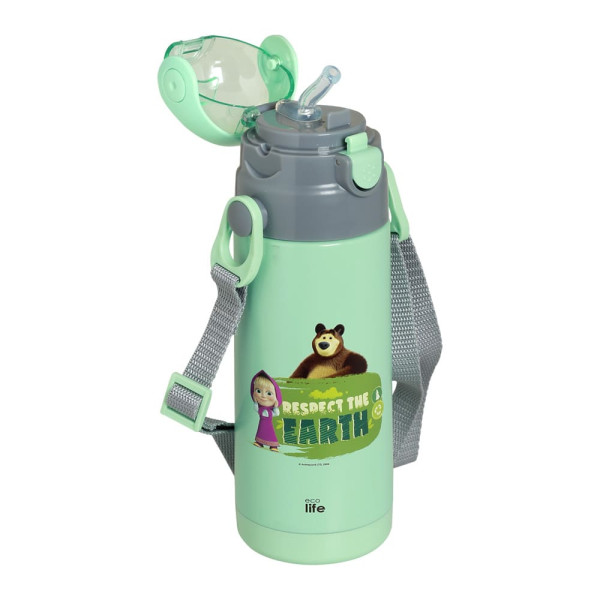 EcoLife Kids Thermos Ανοξείδωτο Μπουκάλι Θερμός 'Masha -Respect Earth' Mint 400ml
