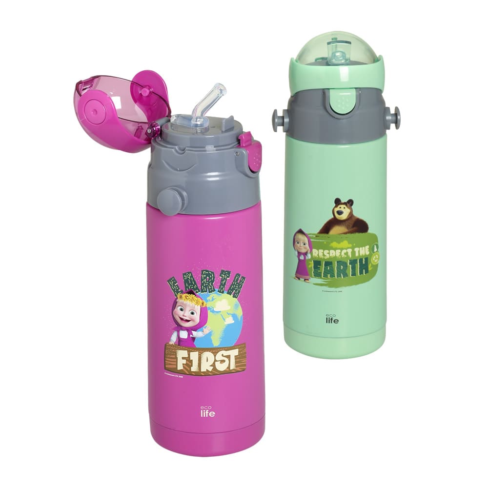 EcoLife Kids Thermos Ανοξείδωτο Μπουκάλι Θερμός 'Masha - Earth First' Magenta 400ml