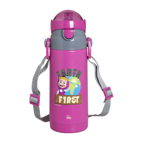 EcoLife Kids Thermos Ανοξείδωτο Μπουκάλι Θερμός 'Masha - Earth First' Magenta 400ml