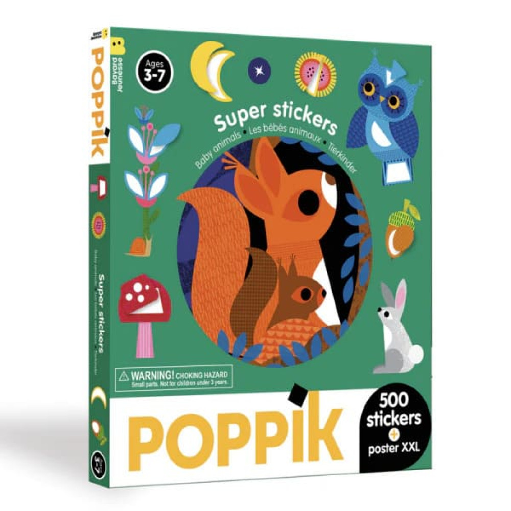 Poppik Sticker Box με Αφίσα XXL και 500 Αυτοκόλλητα - Μωρά Ζωάκια