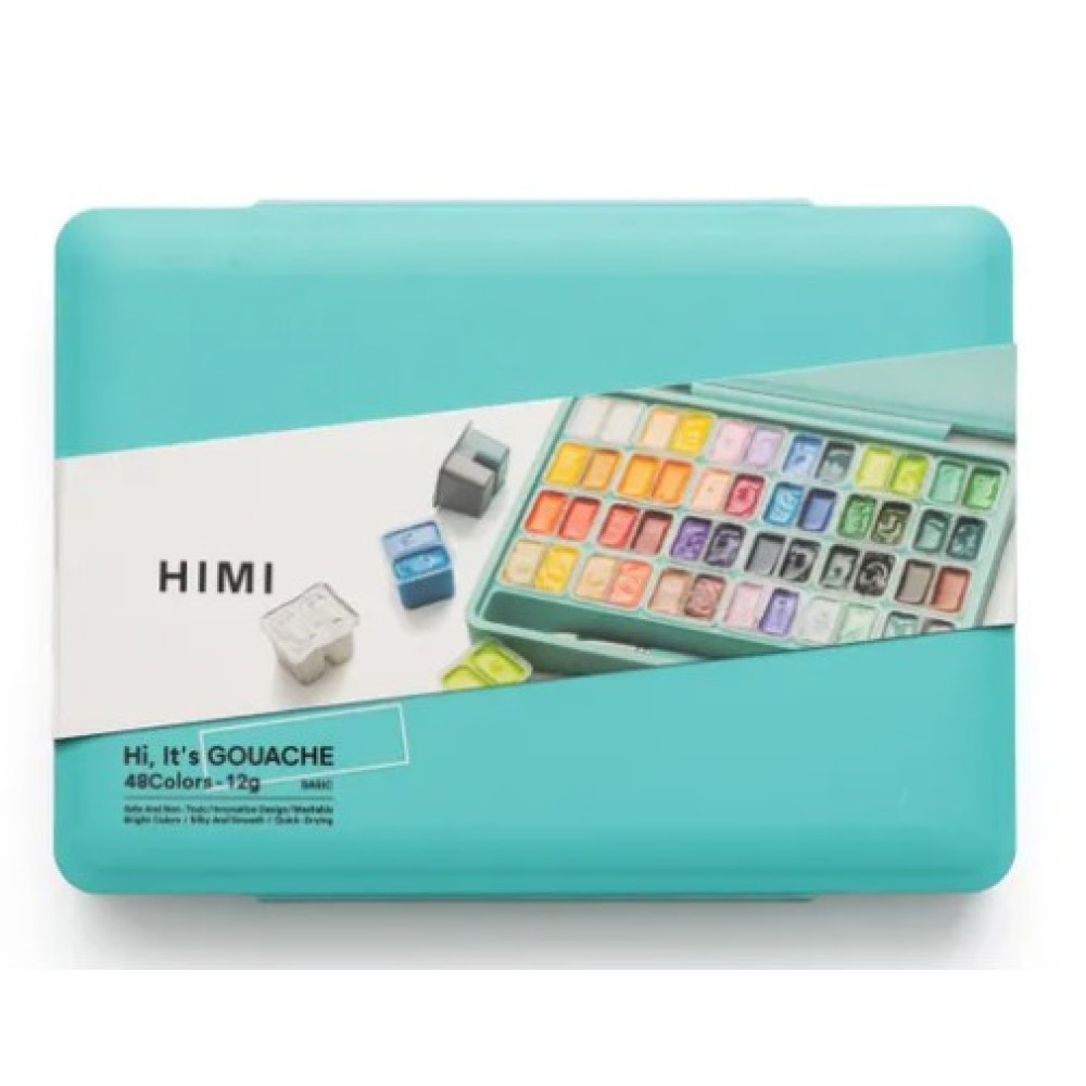 HIMI Twin Cup Gouache Σετ 48 Χρωμάτων με 3 Πινέλα & Παλέτα Ανάμιξης (Green Case)