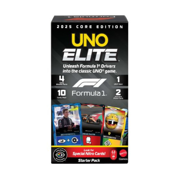 Mattel UNO Elite Formula 1 - 2025 Core Edition Starter Pack - Επιτραπέζιο Παιχνίδι με Κάρτες  (JLV42)