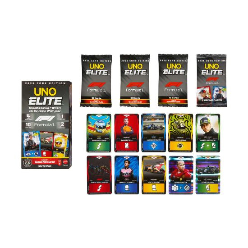 Mattel UNO Elite Formula 1 - 2025 Core Edition Starter Pack - Επιτραπέζιο Παιχνίδι με Κάρτες  (JLV42)