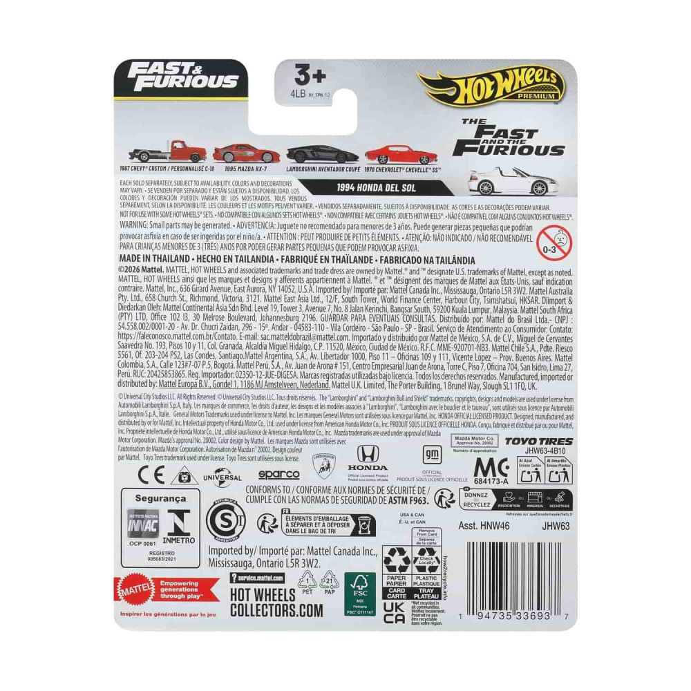 Mattel Hot Wheels Premium: Fast & Furious - 1994 Honda DEL SOL Vehicle (JHW63)