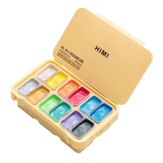 HIMI Twin Cup Metallic Gouache Σετ 12 Χρωμάτων (Yellow Case - Metallic)