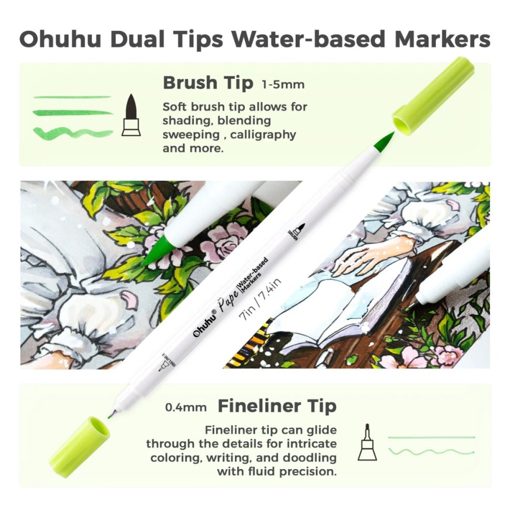 Ohuhu Σετ Μαρκαδόροι Pupe Watercolour Brush & Fineliner (60 τεμάχια)