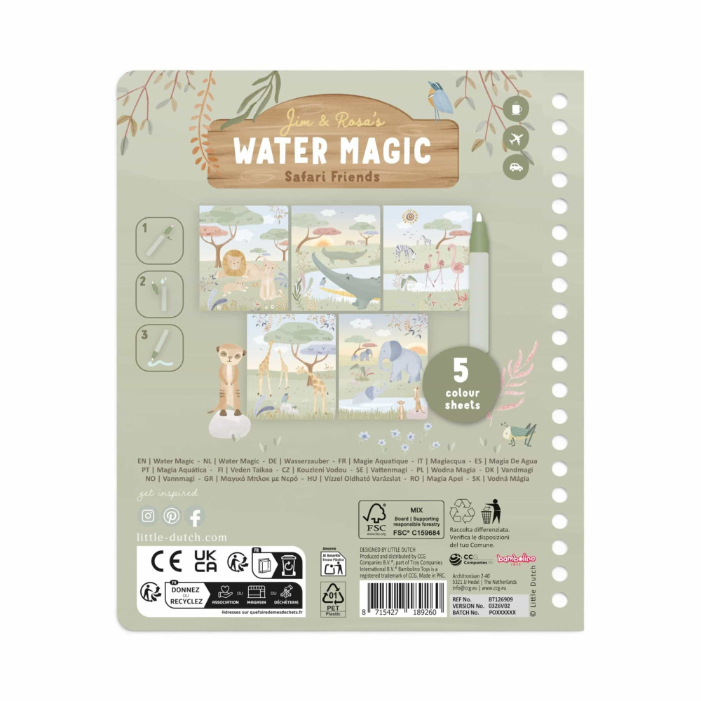 Little Dutch Βιβλίο Ζωγραφικής Water Reveal Rosa Safari Friends
