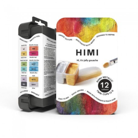 HIMI Jelly Twin Cup Gouache Σετ 12 Μεταλλικών Χρωμάτων (Black Case)