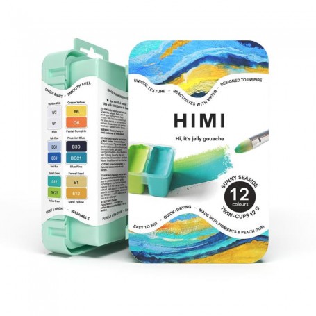 HIMI Jelly Twin Cup Gouache Σετ 12 Sunny Seaside Χρωμάτων (Green Case)