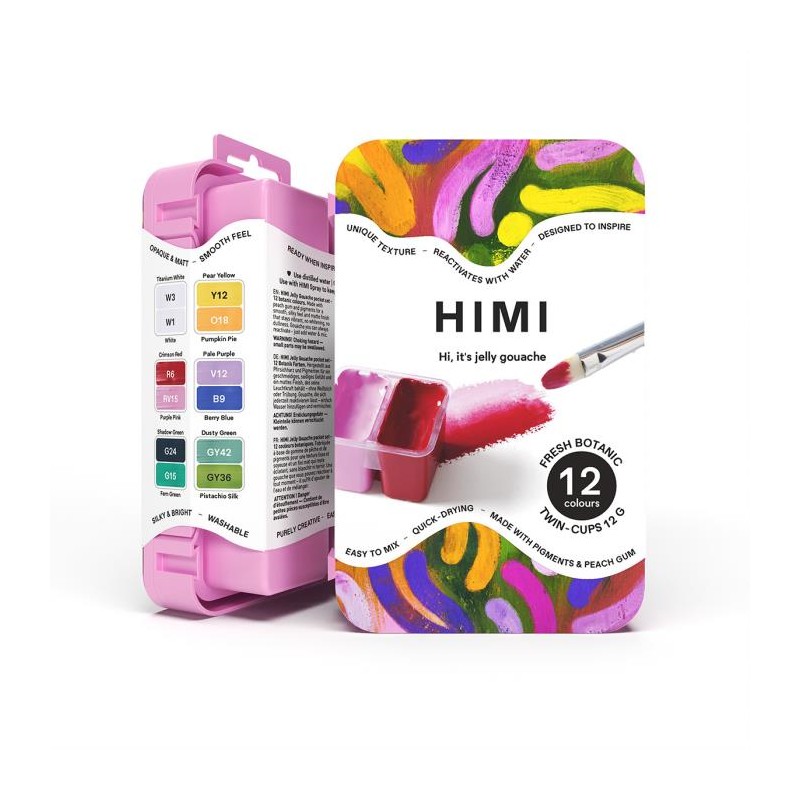 HIMI Jelly Twin Cup Gouache Σετ 12 Fresh Botanic Χρωμάτων (Pink Case)