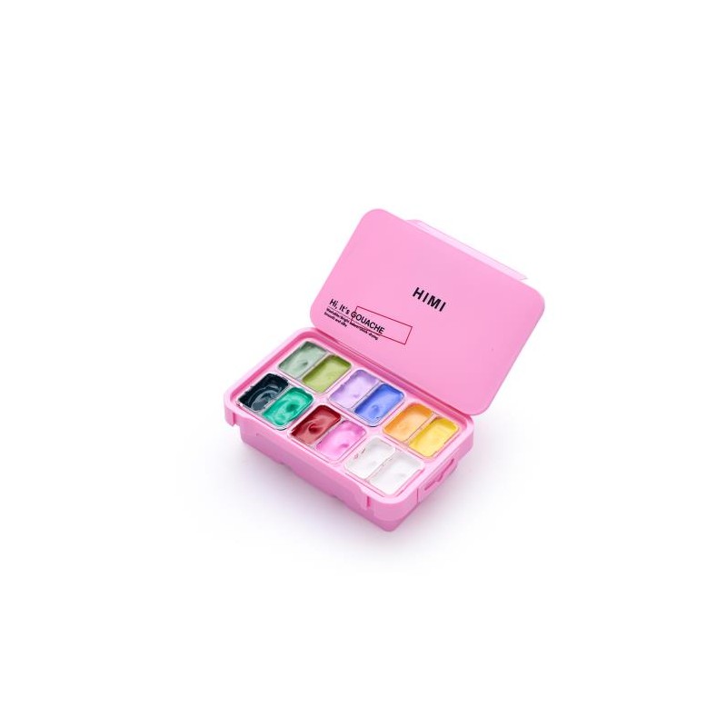HIMI Jelly Twin Cup Gouache Σετ 12 Fresh Botanic Χρωμάτων (Pink Case)