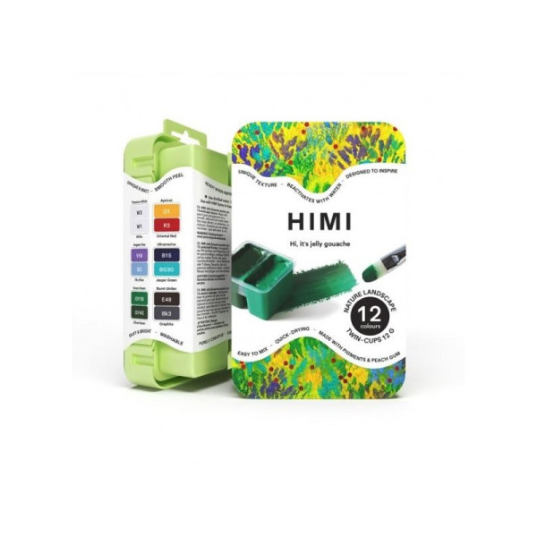 HIMI Jelly Twin Cup Gouache Σετ 12 Nature Landscape Χρωμάτων (Apple Green Case)