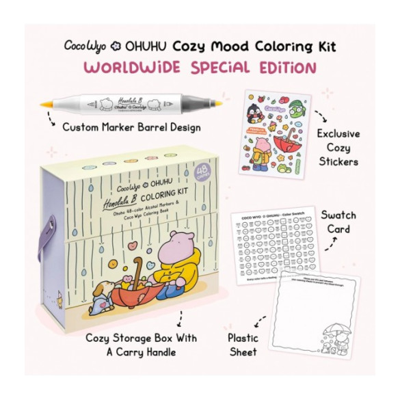 Ohuhu Honolulu B Σετ 48 Μαρκαδόρων Αλκοόλης Fine & Brush με Coloring Book Coco Wyo Cozy Mood