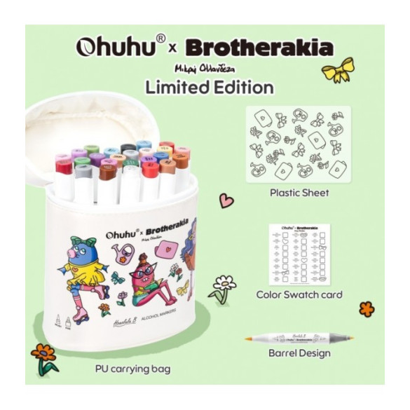 Ohuhu x Brotherakia Σετ 24 Μαρκαδόρων Αλκοόλης Fine & Brush - Μικρή Ολλανδέζα Limited Edition